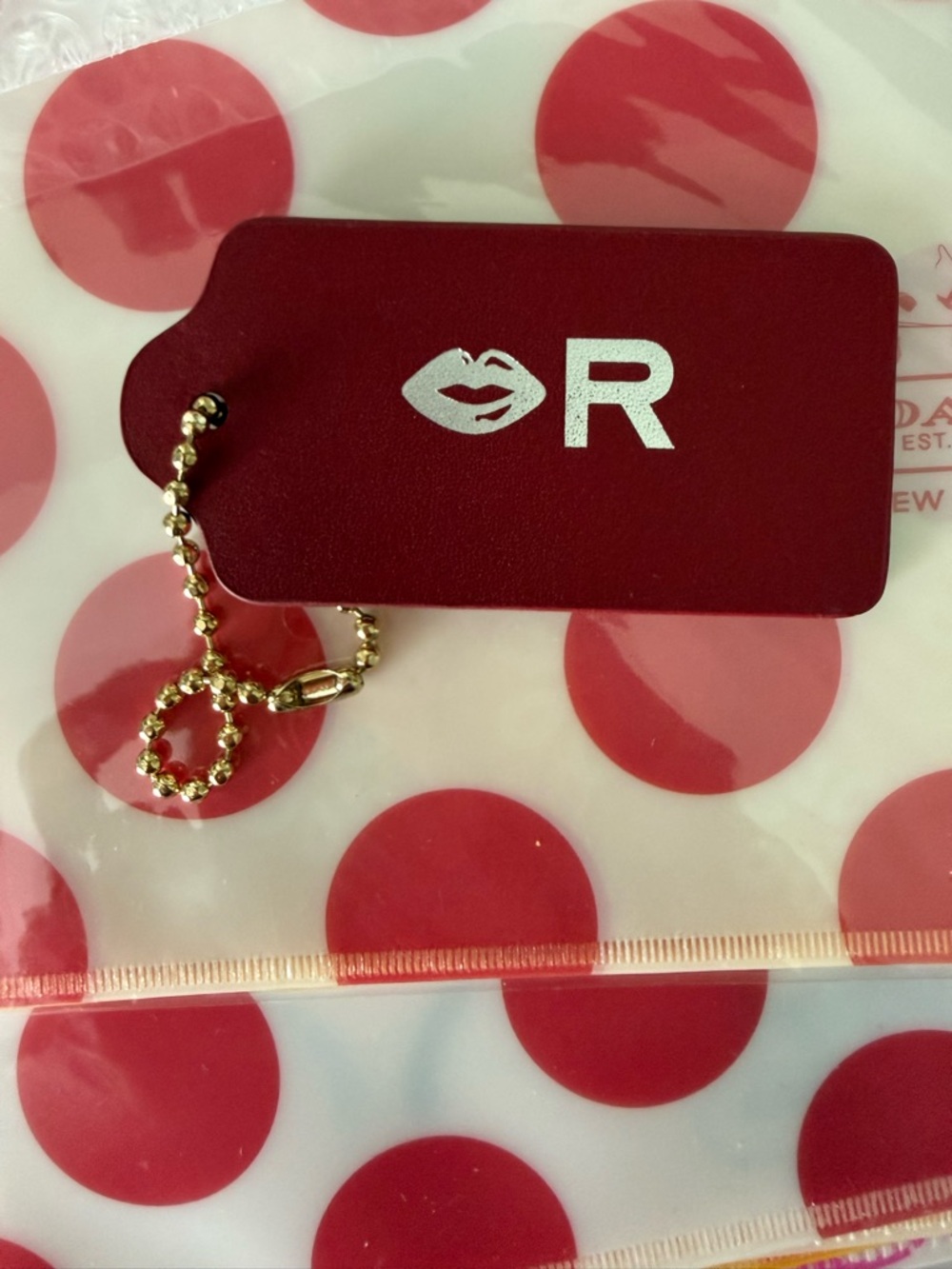 Coach Red Leather Hang Tag with Gold Ball Chain EUC - Picture 2 of 2